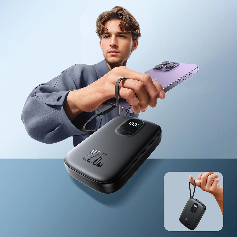 Išorinė baterija Power Bank Joyroom JR-PBF18 22.5W with Lightning cable 10000mAh juoda