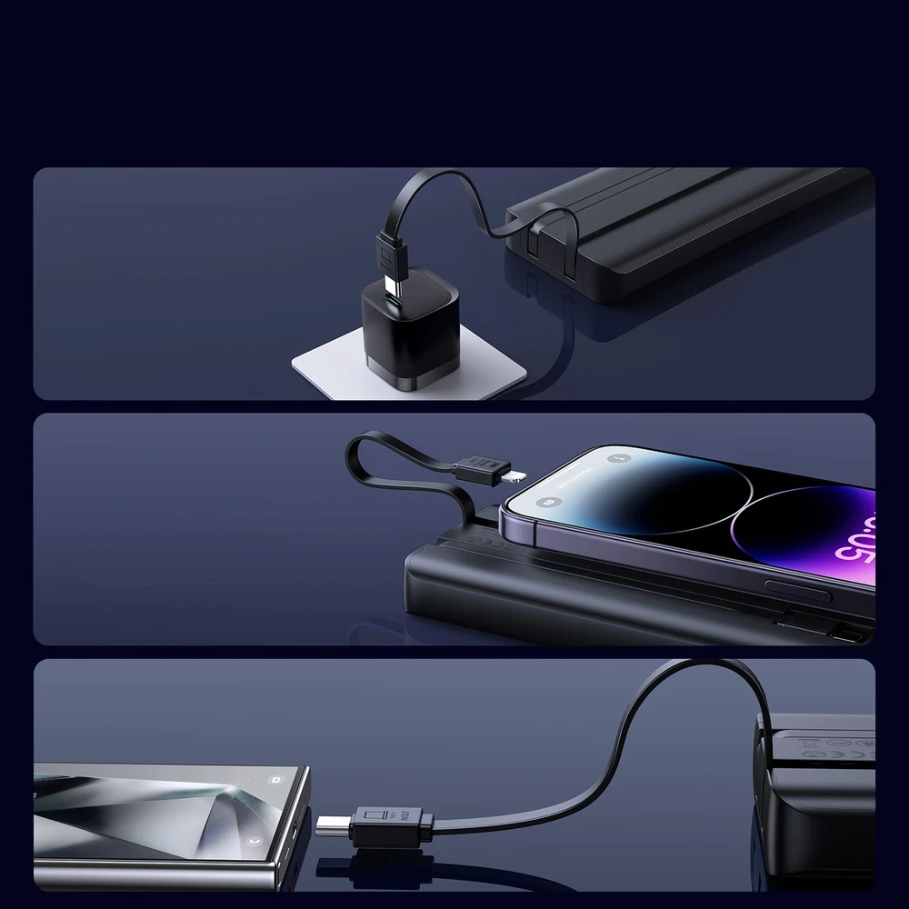 Joyroom JR-PBF19 22.5W 10000mAh Powerbank with Two Built-in Cables – juodos spalvos