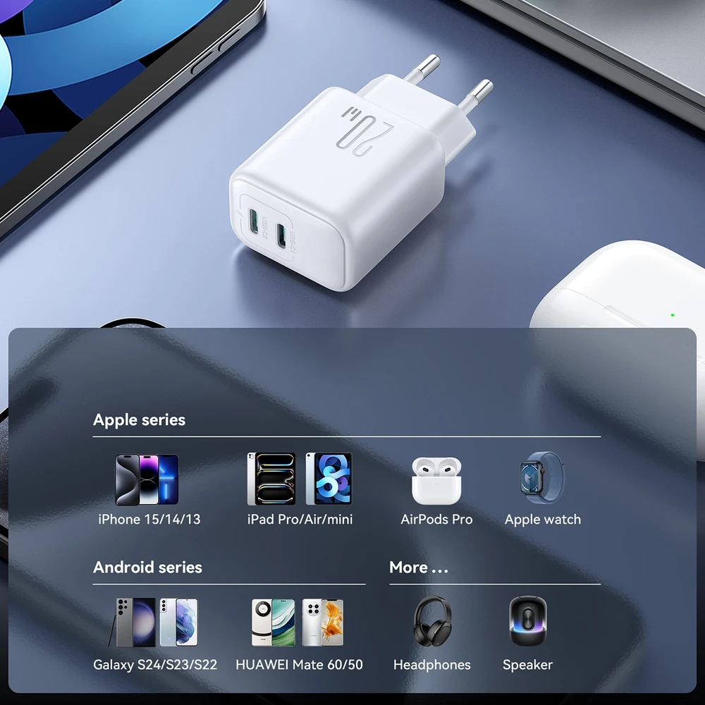 Joyroom JR-TCF12 tinklo įkroviklis 2x USB-C 20W PD / QC 3.0 - baltas