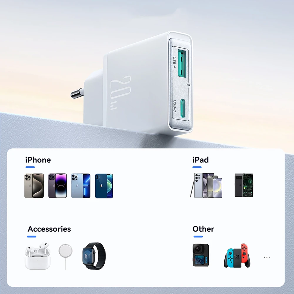 Įkroviklis Joyroom Super Slim (TCF14) (1xUSB-C;1xUSB 3A 20W) baltas
