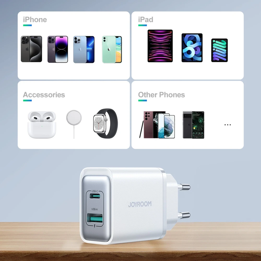 Įkroviklis Joyroom JR-TCF15 30W USB-C/USB-A baltas