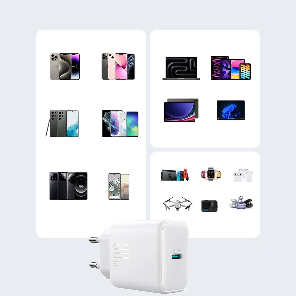 Įkroviklis Joyroom JR-TCF24 30W USB-C + USB-C į USB-C laidas 1,0m baltas