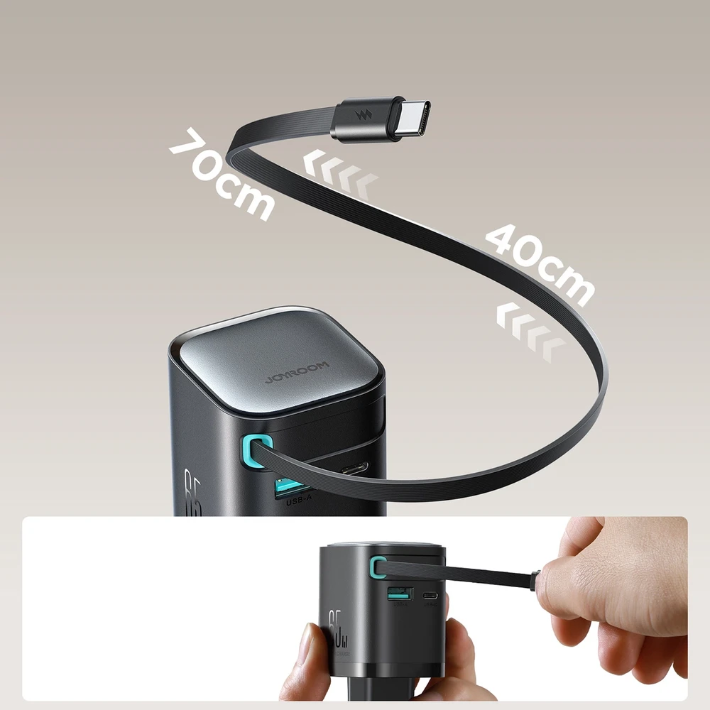 Maitinimo įkroviklis su ištraukiamu kabeliu 65W Joyroom TCL02 GaN