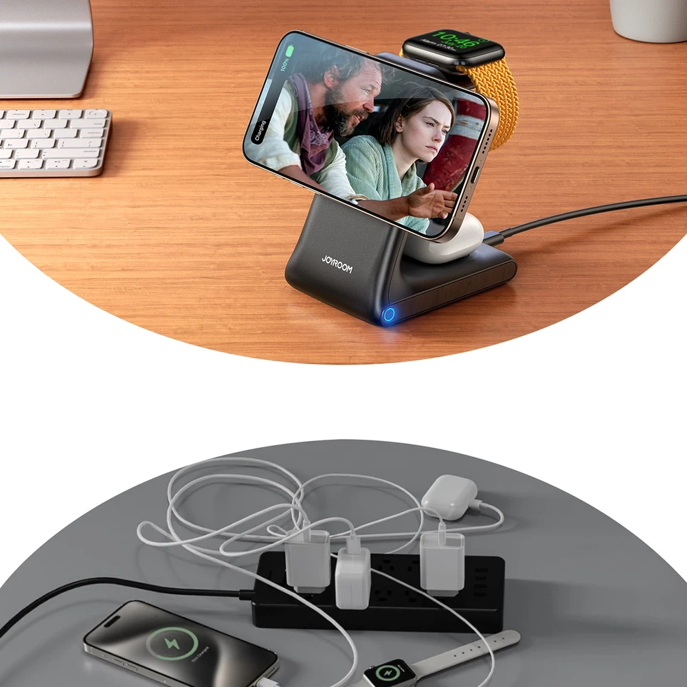 Joyroom JR-W15 belaidis įkroviklis 3 in 1 Charging Station su MagSafe – juodos spalvos