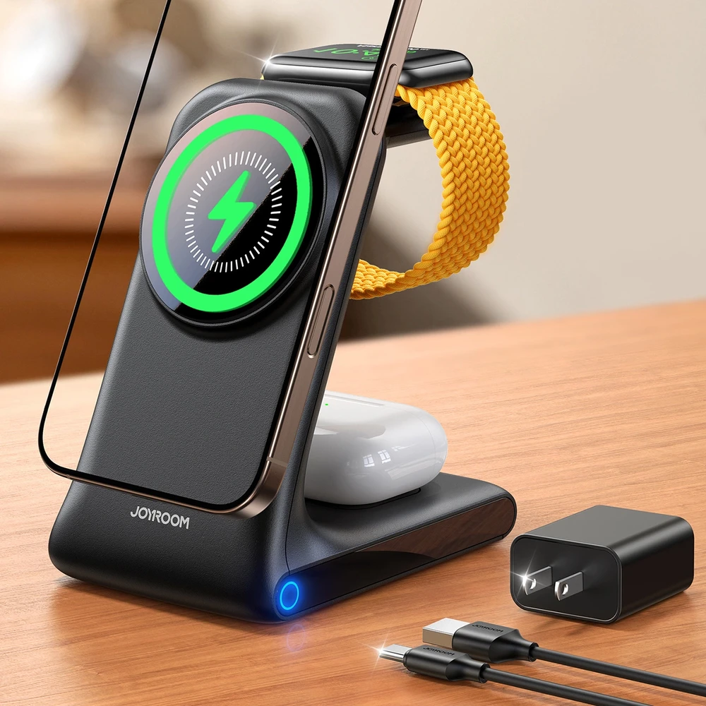 Joyroom JR-W15 belaidis įkroviklis 3 in 1 Charging Station su MagSafe – juodos spalvos