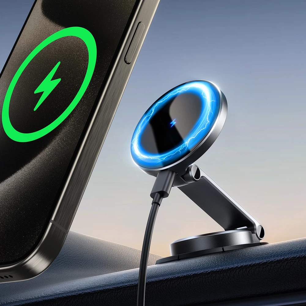 Joyroom JR-ZS408 magnetinis laikiklis su 15 W indukciniu įkrovikliu automobilio kabinai – juodas