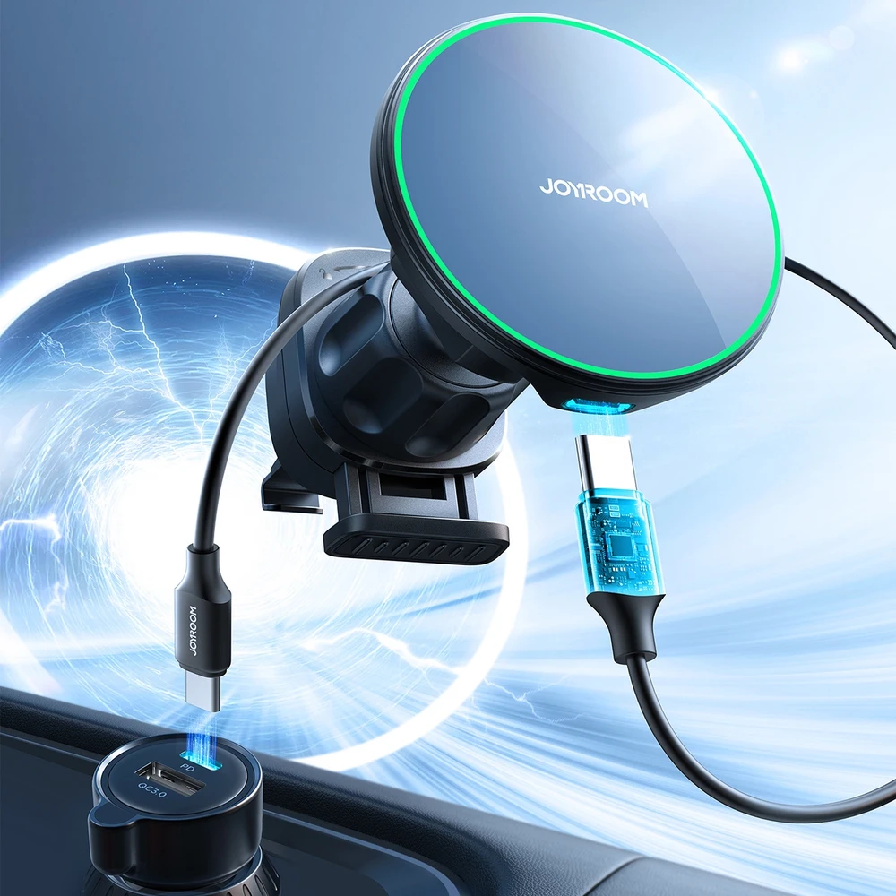 Magnetinis belaidžio automobilinio įkroviklio laikiklis Joyroom JR-ZS412 juodos spalvos