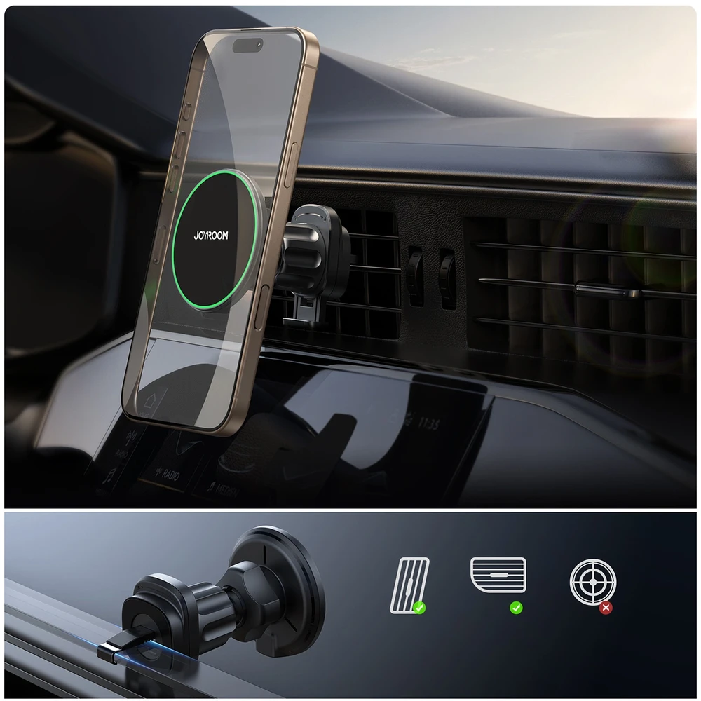 Magnetinis belaidžio automobilinio įkroviklio laikiklis Joyroom JR-ZS412 juodos spalvos