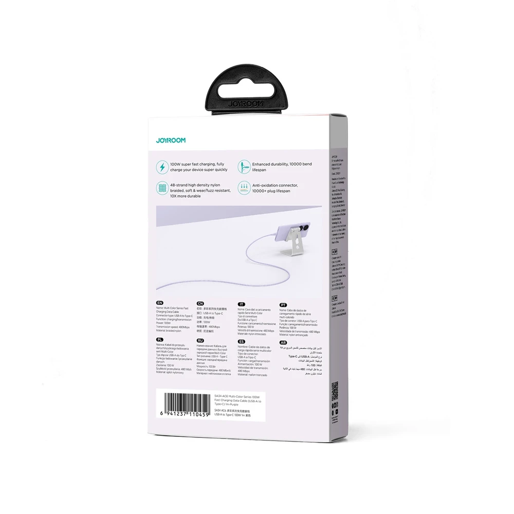 USB kabelis Joyroom (S-A34) type-C (100W 3A) 1m violetinis