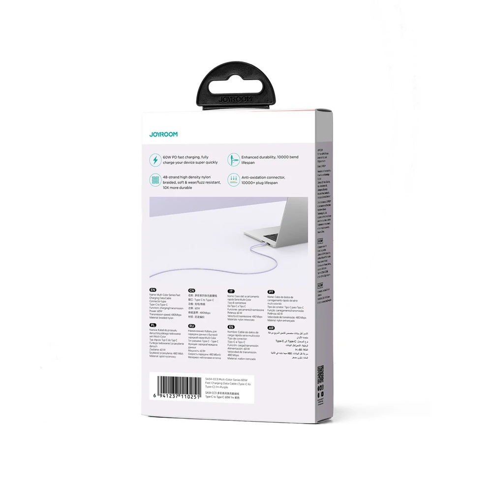 USB kabelis Joyroom (S-A34) „USB-C (Type-C) į USB-C (Type-C)“ (60W 1m) violetinis