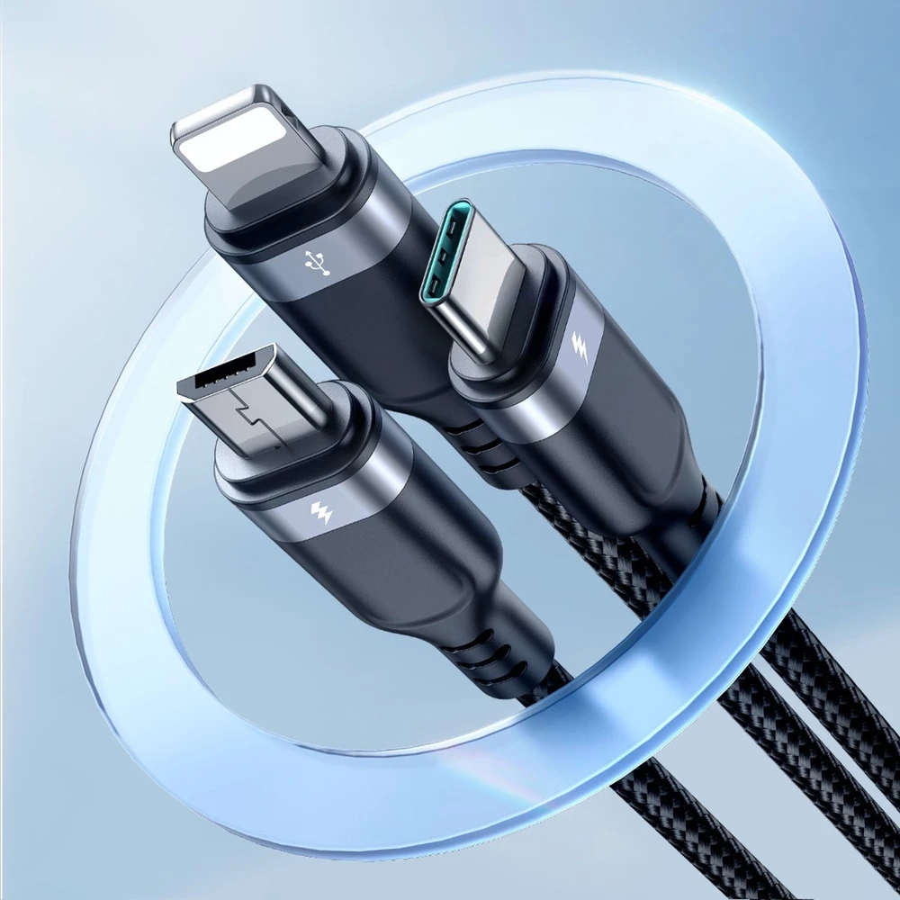 Joyroom Multi-Use Series S-A18 3in1 USB-A – Lightning / USB-C / micro USB kabelis 0.3m – juodos spalvos