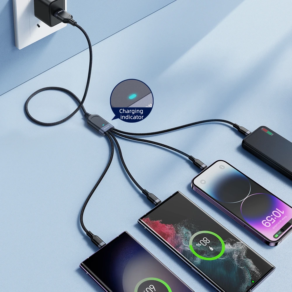 „Joyroom Multi-Use Series S-A18 4in1 USB-A - USB-C / USB-C / Lightning / mikro USB kabelis 1,2 m - juodas