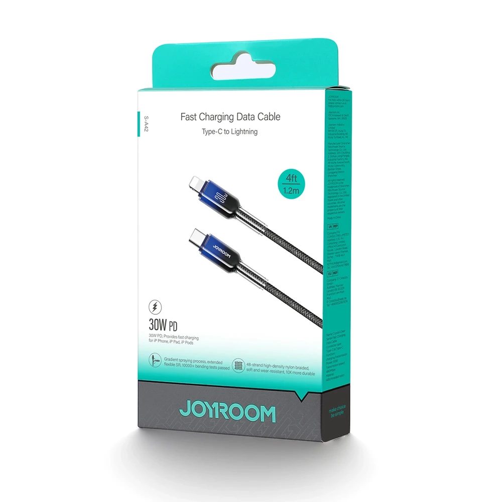 Kabelis USB-C Lightning Joyroom S-A42 30W 1.2m juodos spalvos