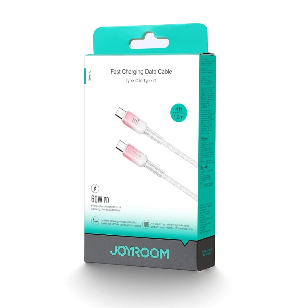 Kabelis USB-C USB-C Joyroom S-A42 60W 1.2m baltos spalvos