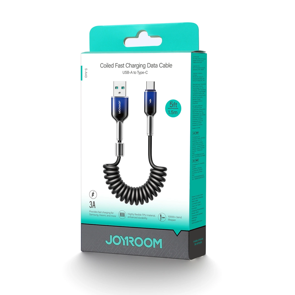 Joyroom S-A51 60W USB-A USB-C kabelis 1.5m juodos spalvos