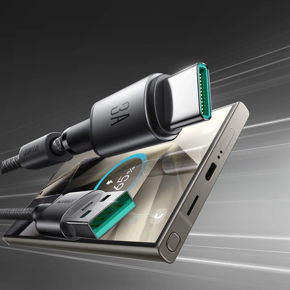 USB kabelis Joyroom SA-50 USB-A to USB-C 3A 1.2m tamsiai pilkas