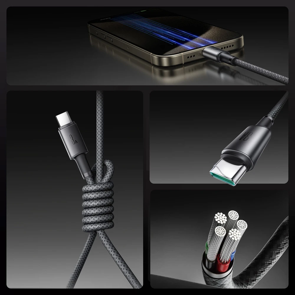 USB kabelis Joyroom SA-50 USB-A to USB-C 3A 1.2m tamsiai pilkas