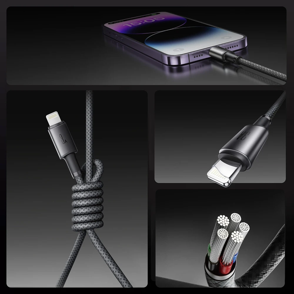 USB kabelis Joyroom SA-50 USB-A to Lightning 3A 1.2m tamsiai pilkas