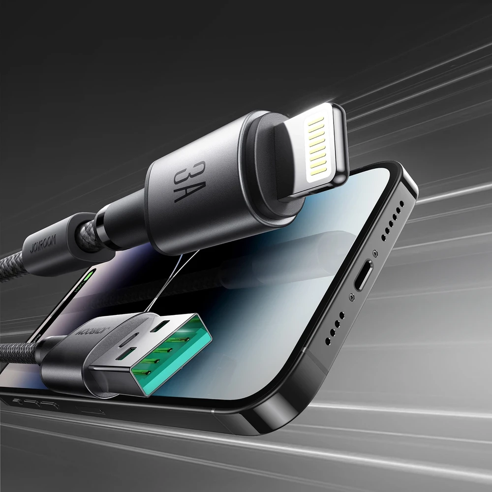 USB kabelis Joyroom SA-50 USB-A to Lightning 3A 1.2m tamsiai pilkas