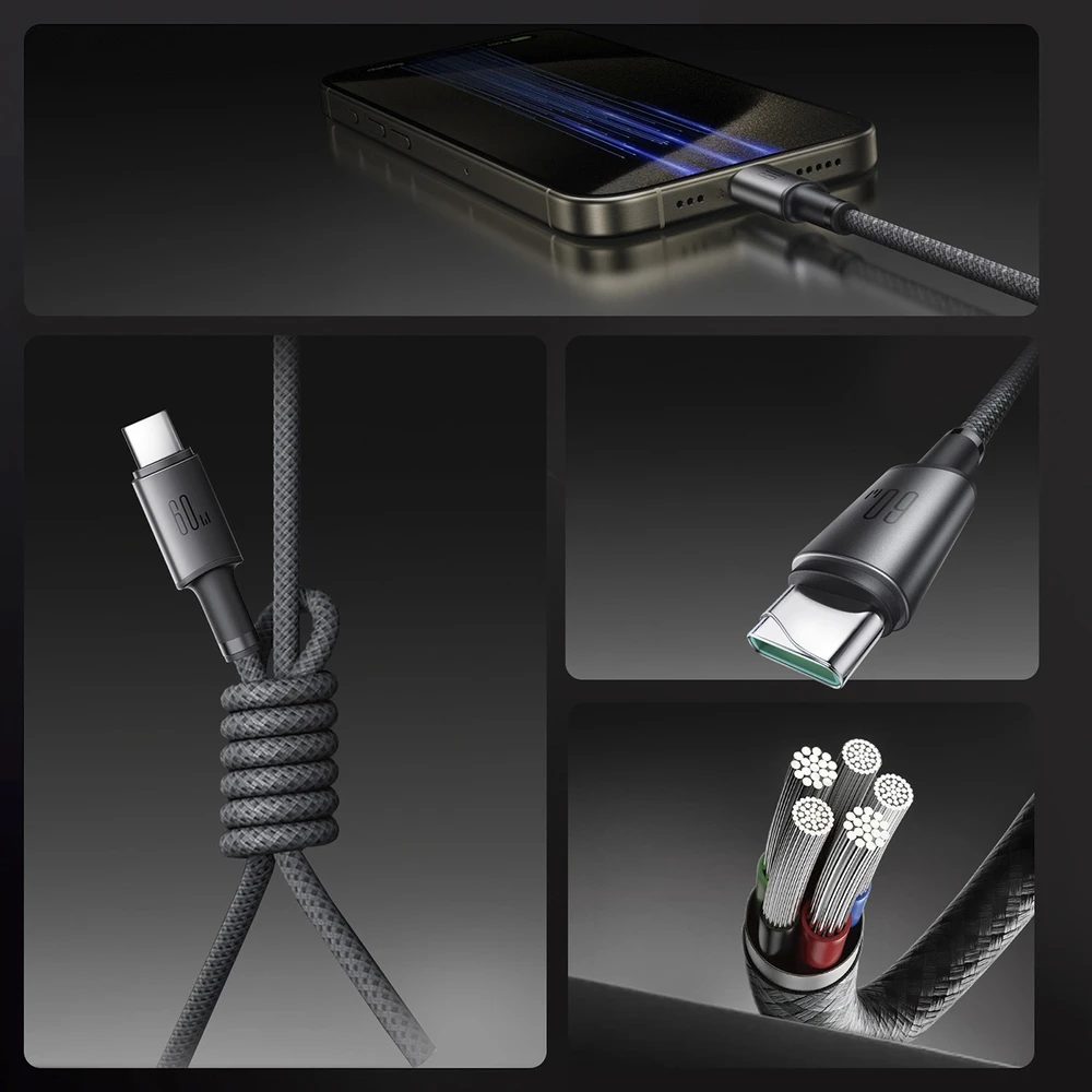 USB kabelis Joyroom SA-50 USB-C to USB-C 60W 1.2m tamsiai pilkas