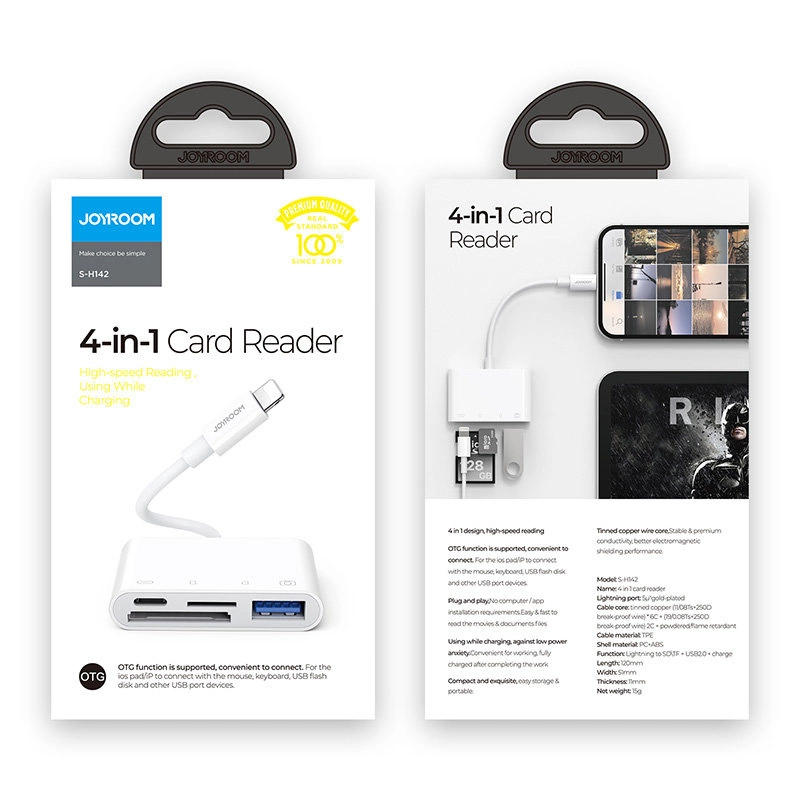 Lightning - USB OTG adapteris Joyroom S-H142 SD kortelių skaitytuvas Micro SD - baltas