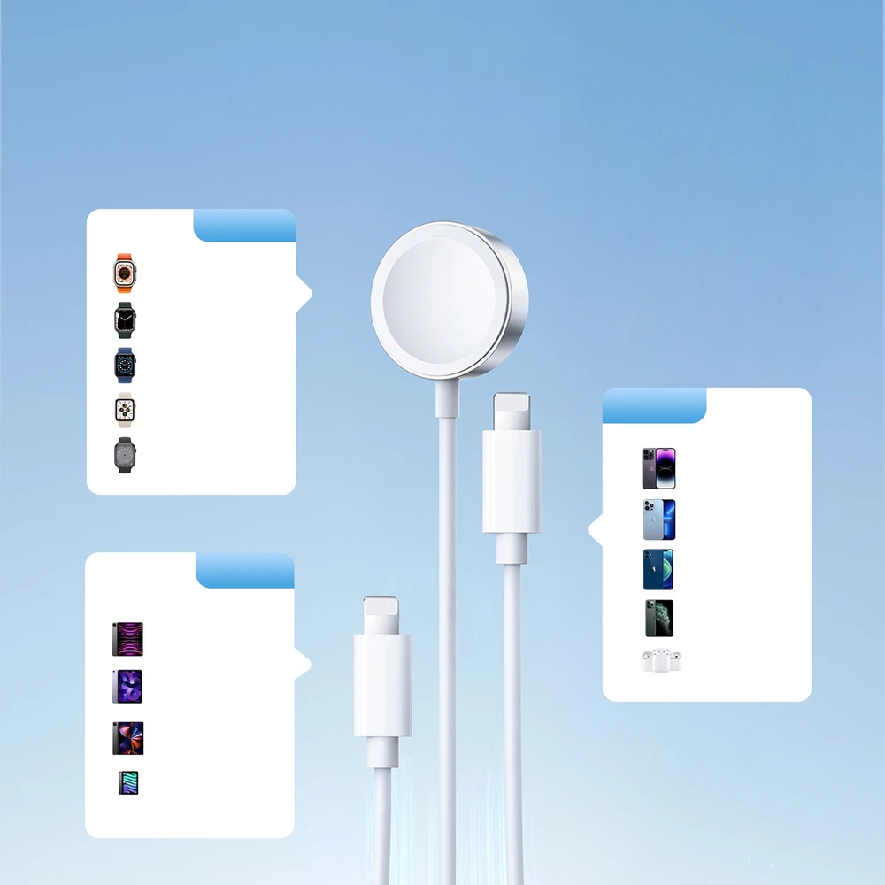 Joyroom S-IW007 3-in-1 kabelis USB-A magnetiniu įkrovikliu – Lightning 1.2m – baltos spalvos