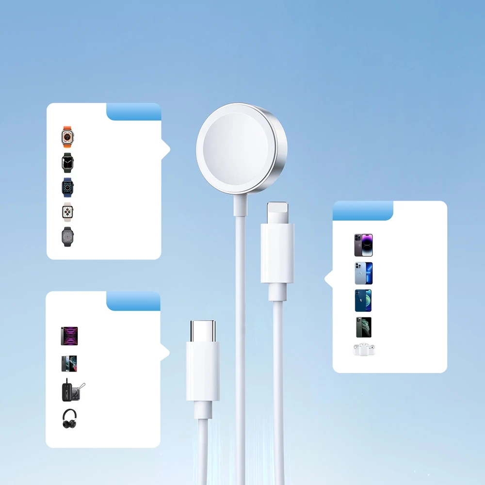 Apple Watch magnetinis įkroviklis Joyroom S-IW008 Lightning + USB-C 5 V 1.2 m (baltas)