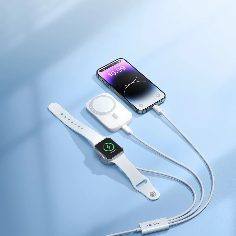 Apple Watch magnetinis įkroviklis Joyroom S-IW008 Lightning + USB-C 5 V 1.2 m (baltas)