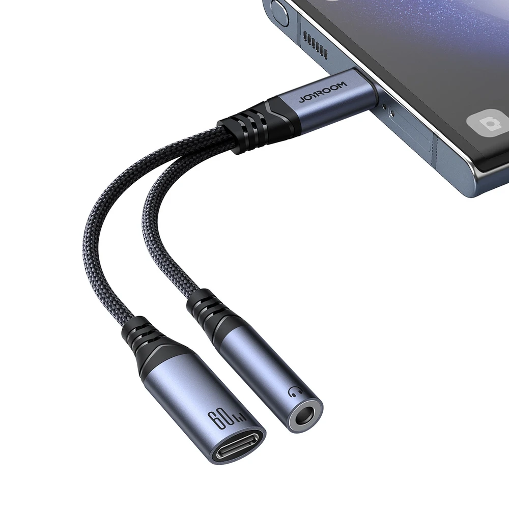 Du viename garso adapteris Joyroom SY-C02 Type-C iki 3.5 mm + Type-C (juodas)