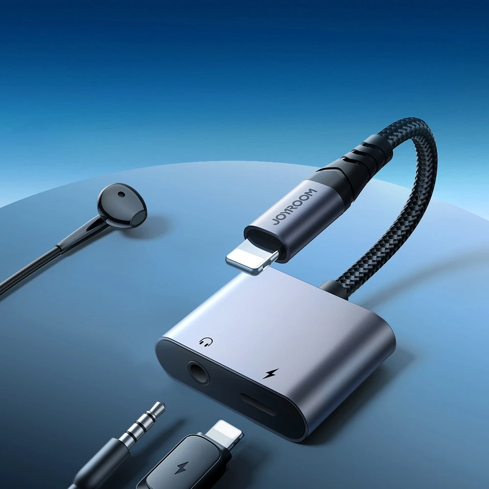 Du viename garso adapteris Joyroom SY-L01 Lightning iki 3.5 mm + Lightning (juodas)