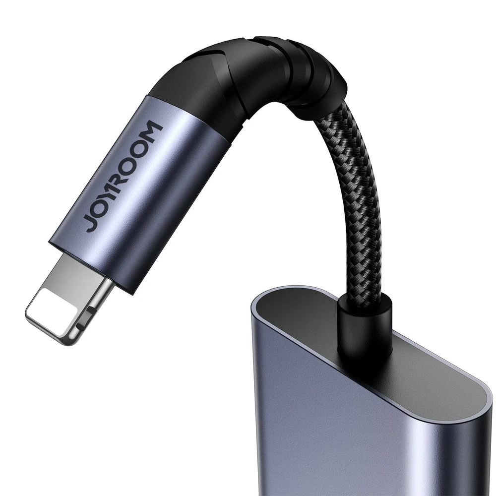 Du viename garso adapteris Joyroom SY-L02 Lightning į dvigubą žaibą (juodas)