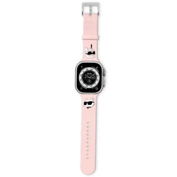 Apyrankė laikrodžiui Apple Watch 1 / 2 / 3 / 4 / 5 / 6 / SE / 7 / 8 (38 / 40 / 41 mm) Karl Lagerfeld Strap 3D Rubber Karl&Choupette Heads (KLAWMSLKCNP) rožinės spalvos