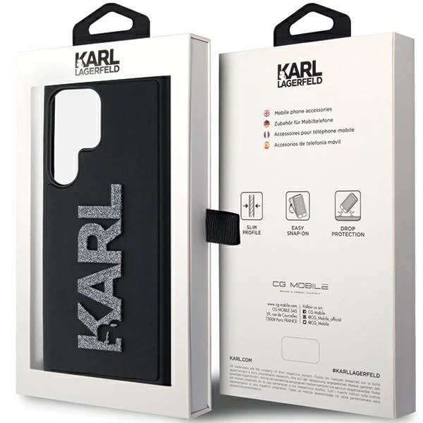 Samsung Galaxy S24 Ultra Karl Lagerfeld dėklas 3D Rubber Glitter Logo (KLHCS24L3DMBKCK) juodos spalvos