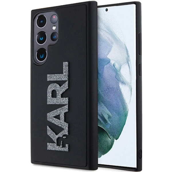 Samsung Galaxy S24 Ultra Karl Lagerfeld dėklas 3D Rubber Glitter Logo (KLHCS24L3DMBKCK) juodos spalvos