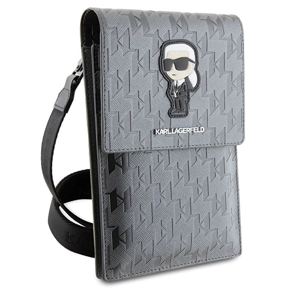 Karl Lagerfeld krepšys Saffiano Monogram Ikonik (KLWBSAKHPKG) sidabrinės spalvos