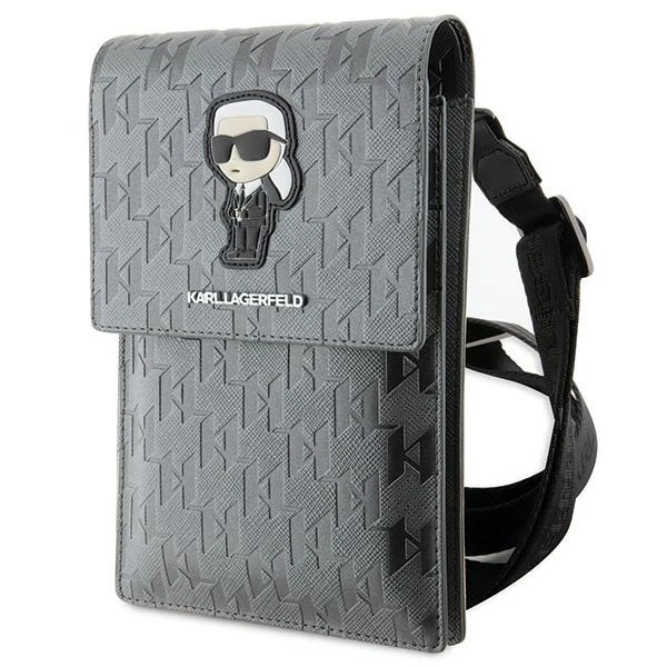 Karl Lagerfeld krepšys Saffiano Monogram Ikonik (KLWBSAKHPKG) sidabrinės spalvos