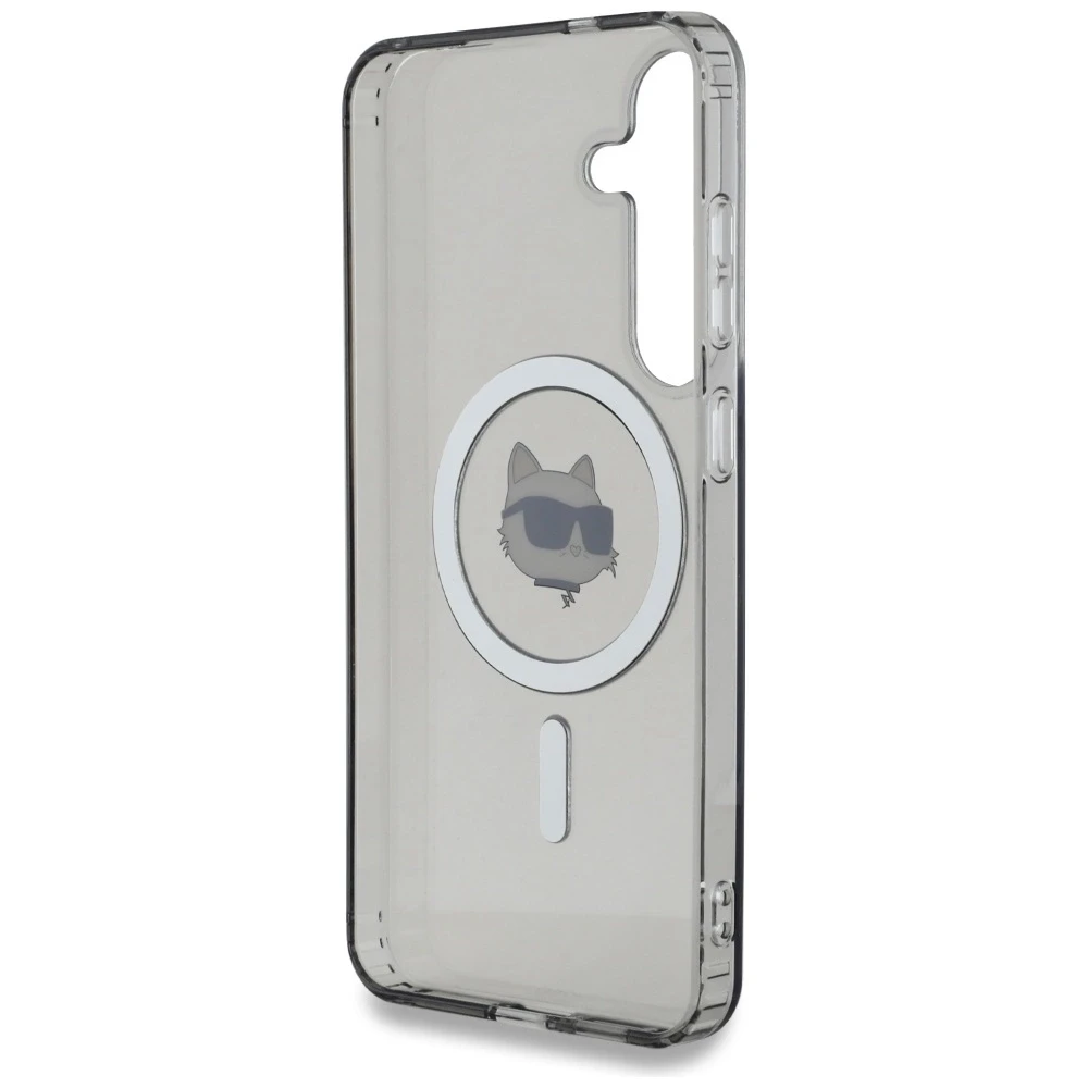 Dėklas Original Pouch Karl Lagerfeld Button Choupette Head Printed Logo Magsafe skirtas Samsung Galaxy S25 juodos spalvos