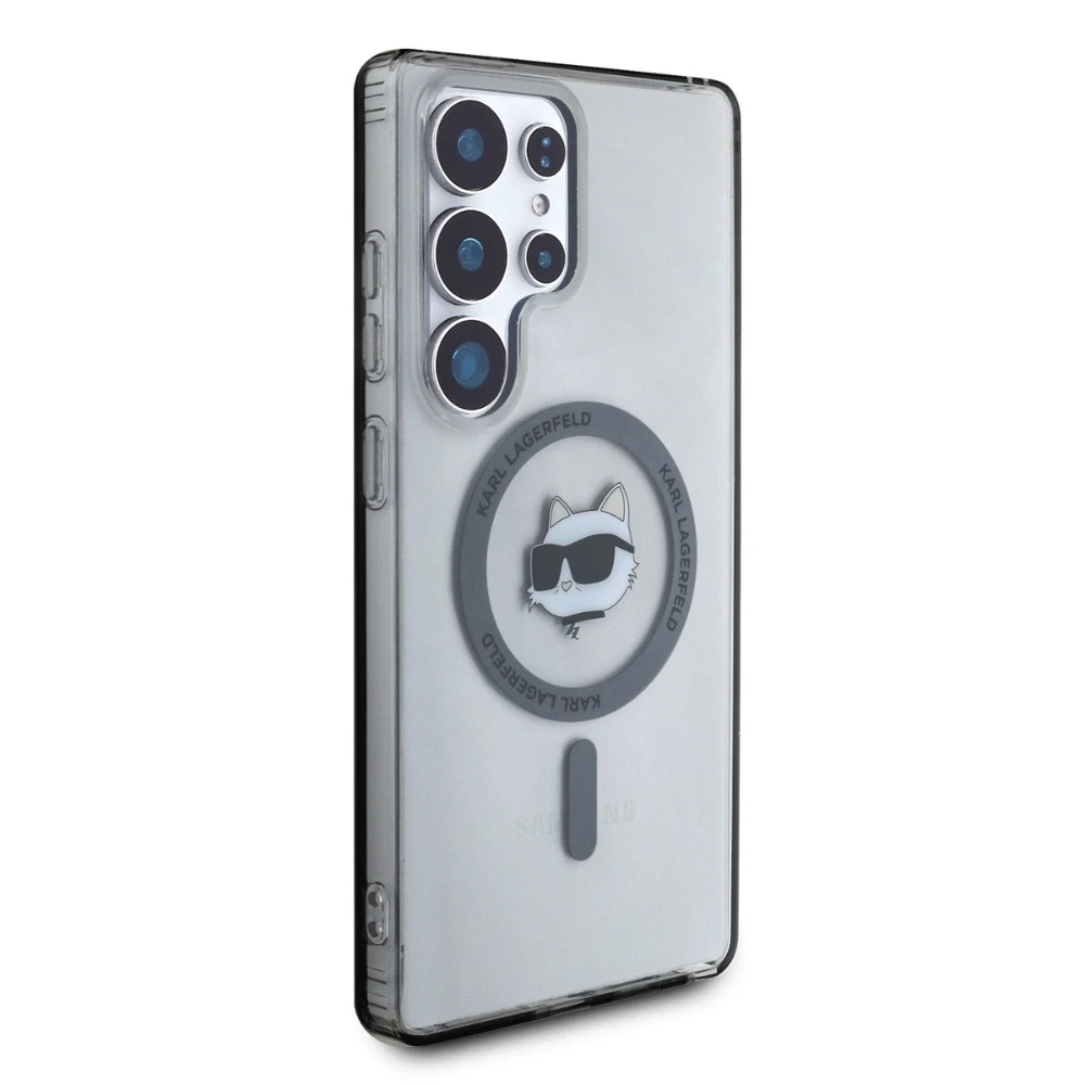 Dėklas Karl Lagerfeld Button Choupette Head Printed Logo MagSafe Samsung Galaxy S25 Ultra juodos spalvos