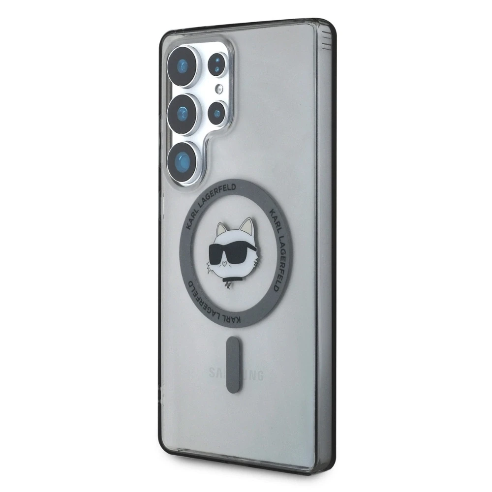 Dėklas Karl Lagerfeld Button Choupette Head Printed Logo MagSafe Samsung Galaxy S25 Ultra juodos spalvos