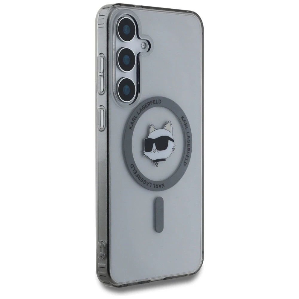 Dėklas Original Pouch Karl Lagerfeld Button Choupette Head Printed Logo Magsafe skirtas Samsung Galaxy S25 juodos spalvos