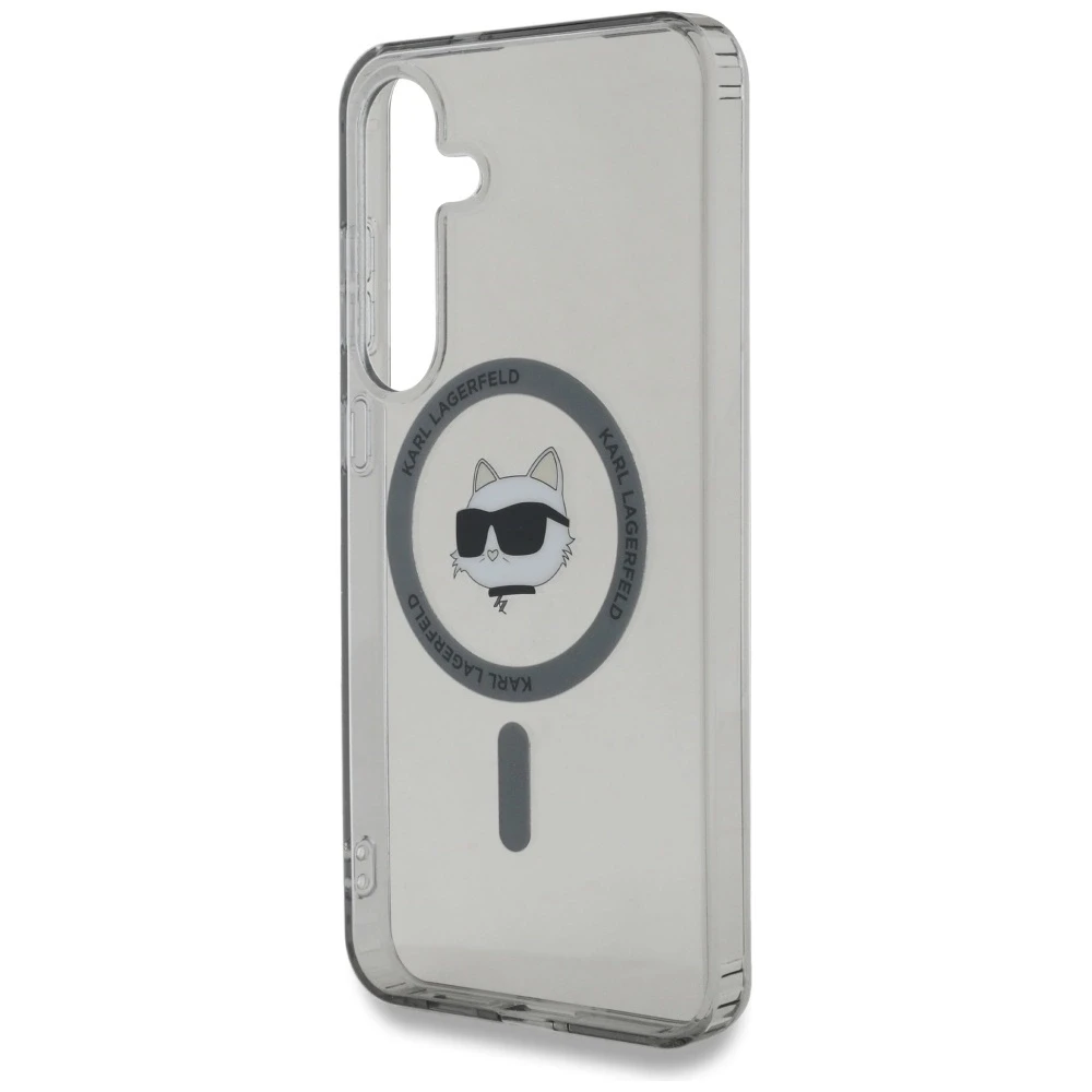 Dėklas Original Pouch Karl Lagerfeld Button Choupette Head Printed Logo Magsafe skirtas Samsung Galaxy S25 juodos spalvos