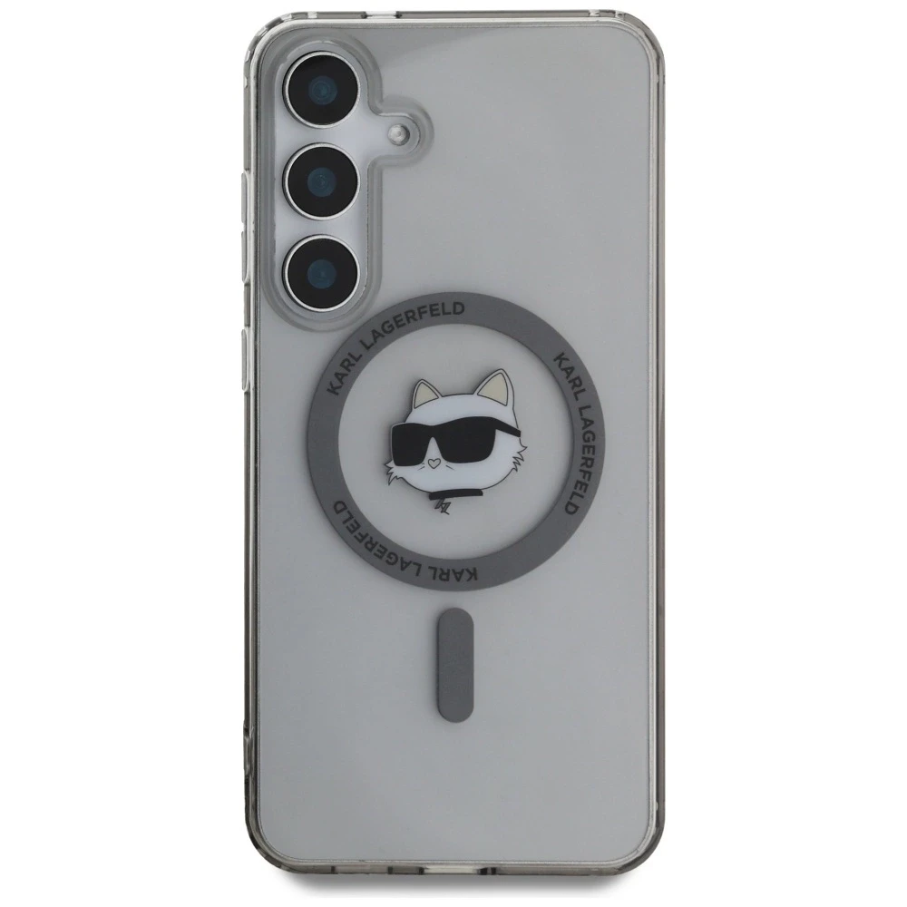 Dėklas Original Pouch Karl Lagerfeld Button Choupette Head Printed Logo Magsafe skirtas Samsung Galaxy S25 juodos spalvos