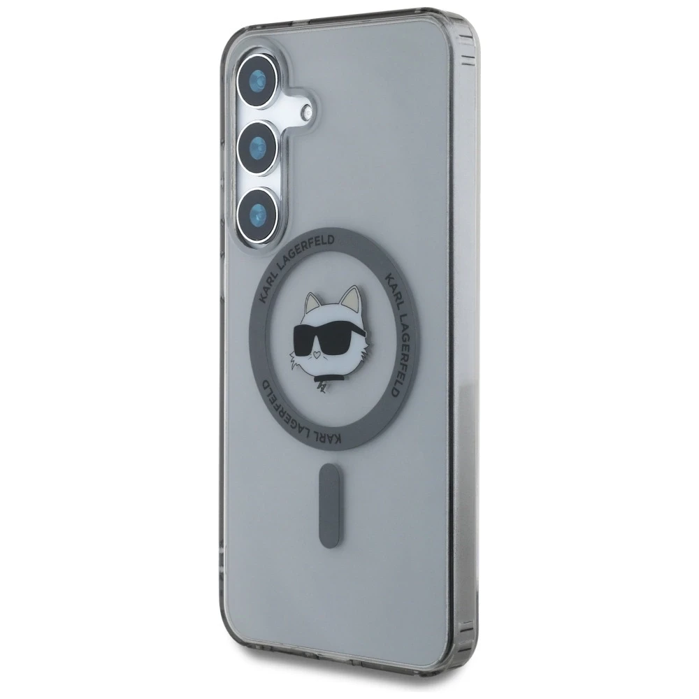 Dėklas Original Pouch Karl Lagerfeld Button Choupette Head Printed Logo Magsafe skirtas Samsung Galaxy S25 juodos spalvos