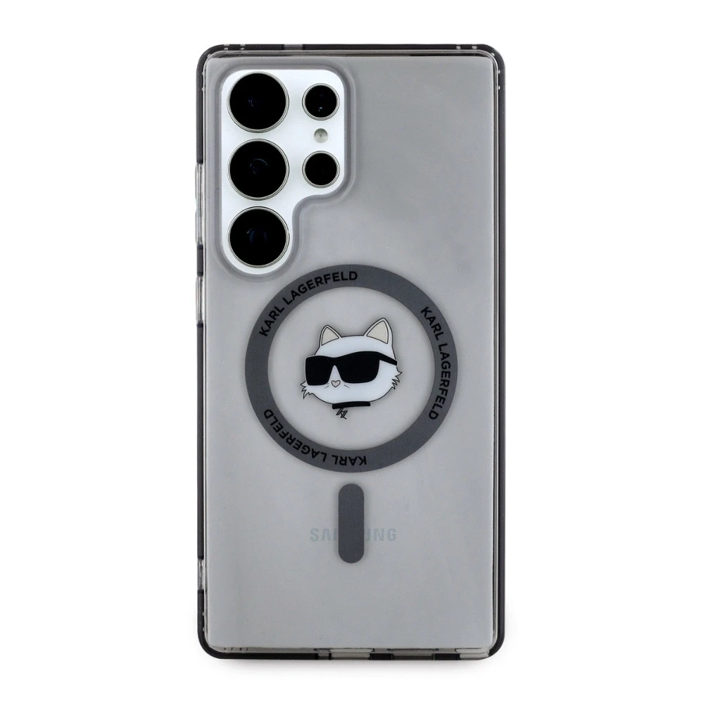 Dėklas Karl Lagerfeld Button Choupette Head Printed Logo MagSafe Samsung Galaxy S25 Ultra juodos spalvos