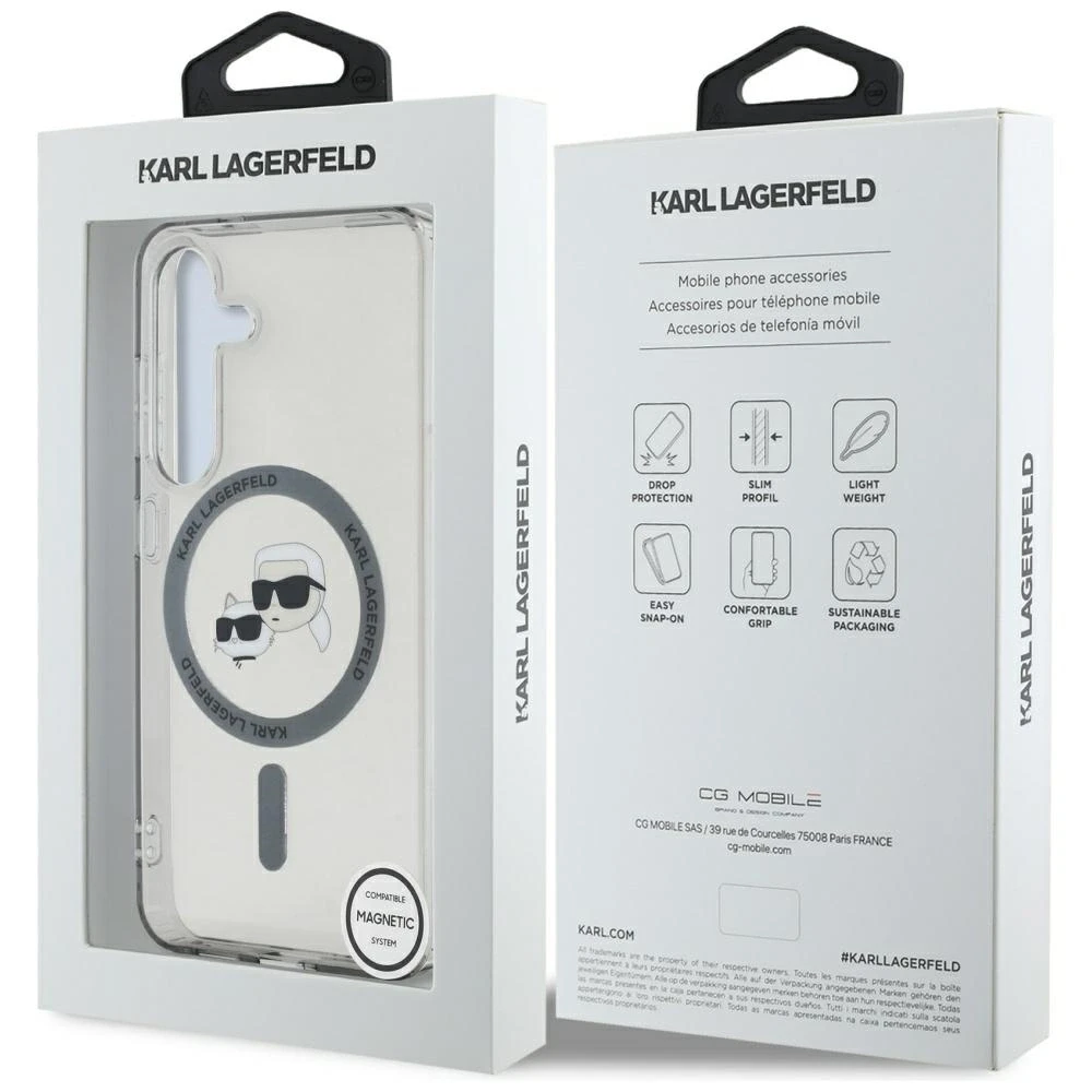 Dėklas Original Pouch Karl Lagerfeld Button Karl&Choupette Heads Printed Logo Magsafe skirtas Samsung Galaxy S25 juodos spalvos