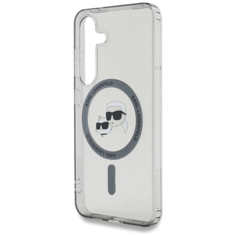 Dėklas Original Pouch Karl Lagerfeld Button Karl&Choupette Heads Printed Logo Magsafe skirtas Samsung Galaxy S25 juodos spalvos
