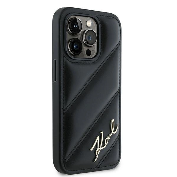 Apple iPhone 14 Pro Max Karl Lagerfeld Diagonal Quilted Script (KLHCP14XPQDSMGK) dėklas telefonui juodos spalvos