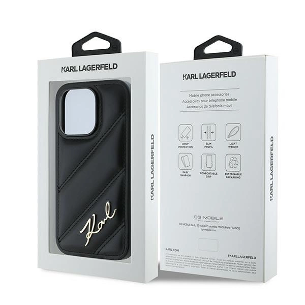 Apple iPhone 14 Pro Max Karl Lagerfeld Diagonal Quilted Script (KLHCP14XPQDSMGK) dėklas telefonui juodos spalvos