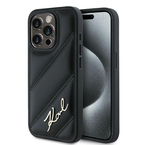 Apple iPhone 14 Pro Max Karl Lagerfeld Diagonal Quilted Script (KLHCP14XPQDSMGK) dėklas telefonui juodos spalvos