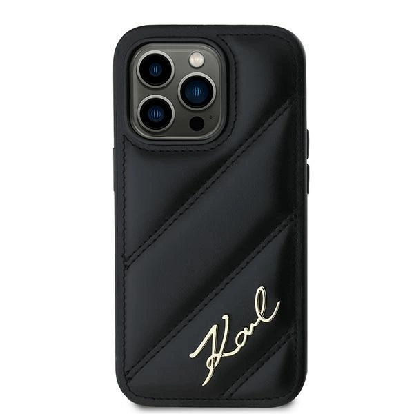 Apple iPhone 14 Pro Max Karl Lagerfeld Diagonal Quilted Script (KLHCP14XPQDSMGK) dėklas telefonui juodos spalvos